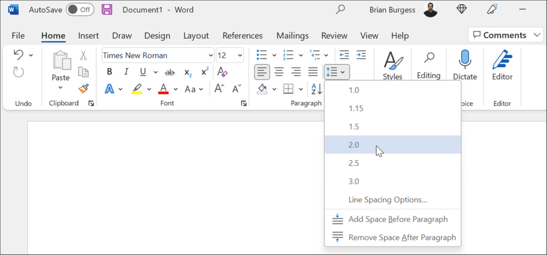 odstępy użyj formatu mla w Microsoft Word