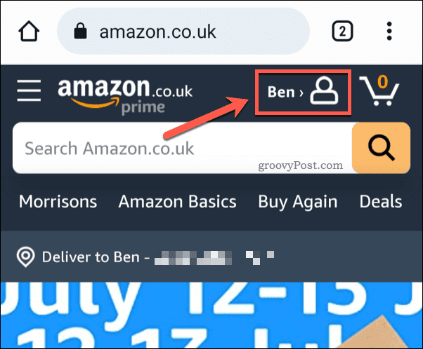 Stuknij ikonę profilu Amazon