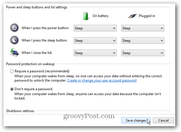 Windows 8: Wyłącz wymagane hasło podczas wybudzania komputera ze stanu uśpienia