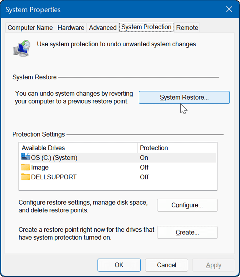 Utwórz punkt przywracania w systemie Windows 11