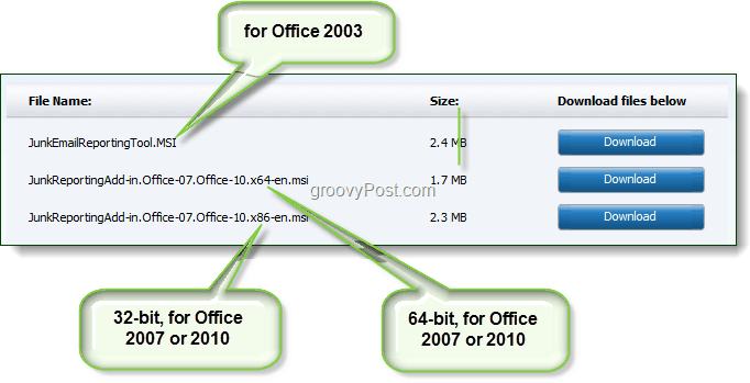 pobierz narzędzie do raportowania wiadomości-śmieci dla pakietu Office 2003, Office 2007 lub Office 2010