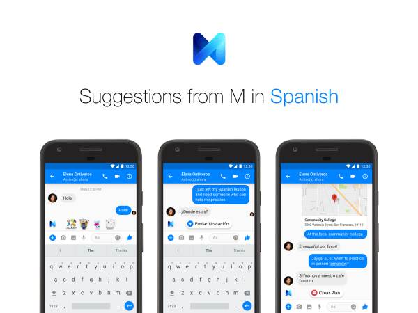 Użytkownicy Facebook Messenger mogą teraz otrzymywać sugestie od M w języku angielskim i hiszpańskim.