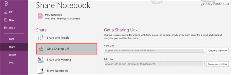 Uzyskaj łącze do udostępniania w programie OneNote Desktop