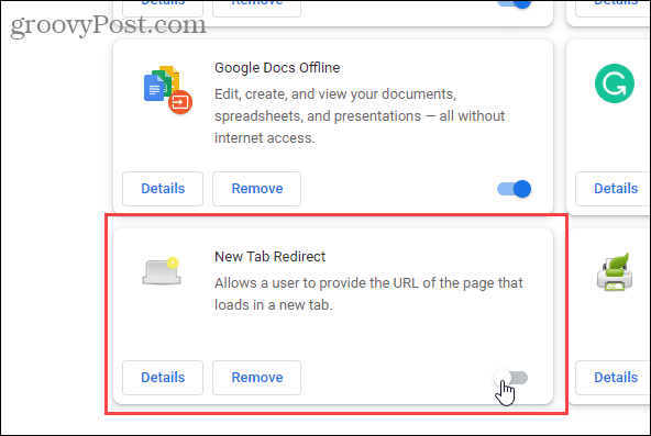 Wyłącz rozszerzenie New Tab Redirect w Chrome