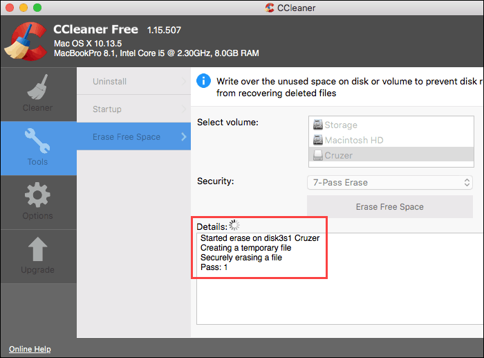 Bezpieczne usuwanie w toku w CCleaner