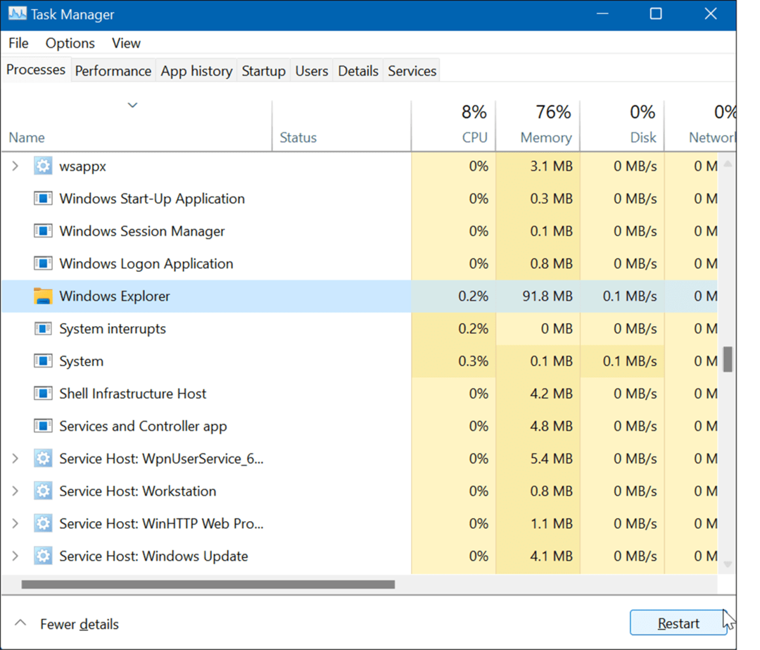 Uruchom ponownie Eksploratora Windows, zresetuj ustawienia paska zadań w systemie Windows 11