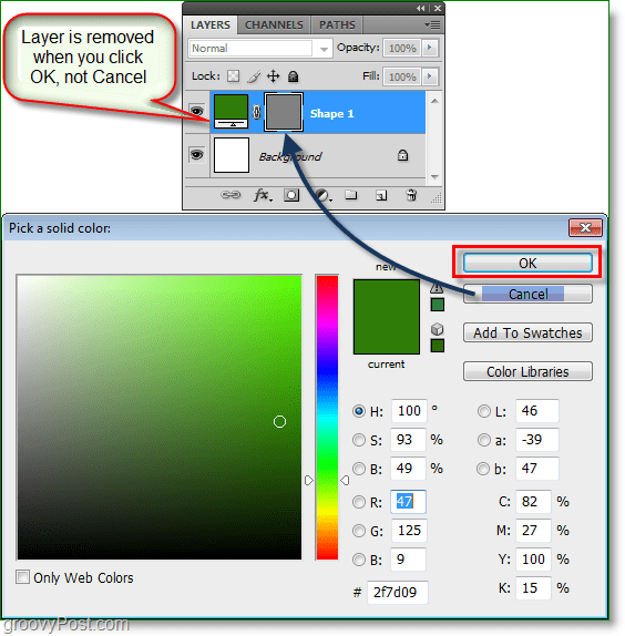 Zrzut ekranu z Próbnika kolorów w Photoshopie - wohoo to działa Teraz możesz używać skrótów do wyboru kolorów w Photoshopie
