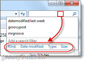 filtry wyszukiwania w systemie Windows 7