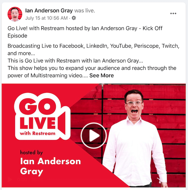 Post z powtórki wideo na żywo na Facebooku dla Iana Andersona Graya
