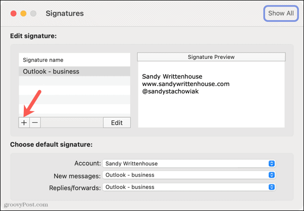 Dodaj nowy podpis w Outlooku na Macu