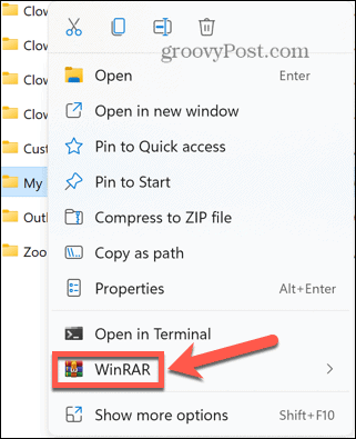 menu kontekstowe systemu Windows 11 winrar