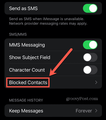 wiadomości iphone zablokowane kontakty
