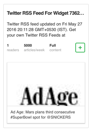 dodaj kanał RSS widżetu Twittera do feedly