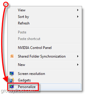 kliknij pulpit systemu Windows 7 prawym przyciskiem myszy i wybierz opcję Personalizuj