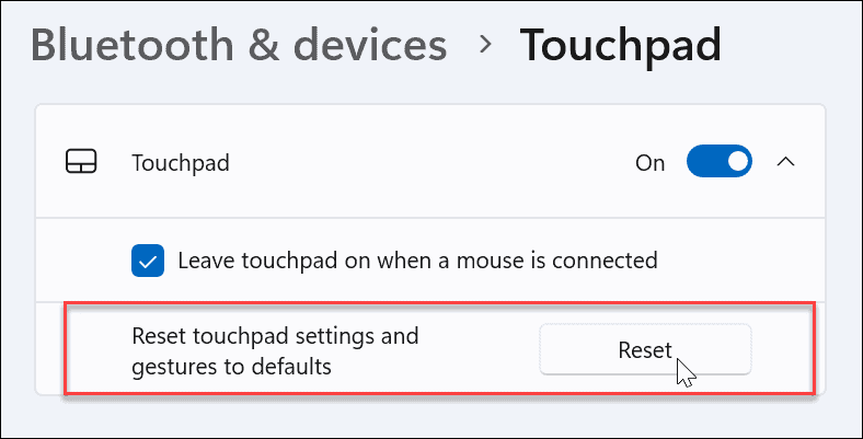 zresetuj ustawienia touchpada w systemie Windows 11