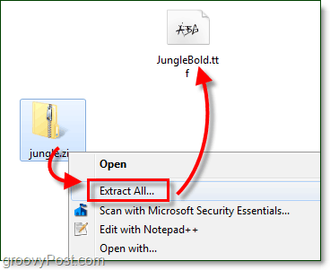 rozpakowanie darmowej pobranej czcionki do użytku w systemie Windows 7