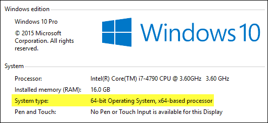Typ systemu Windows 10