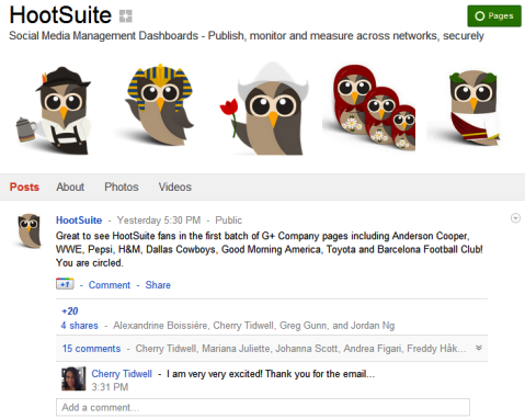 Strony Google+ - HootSuite