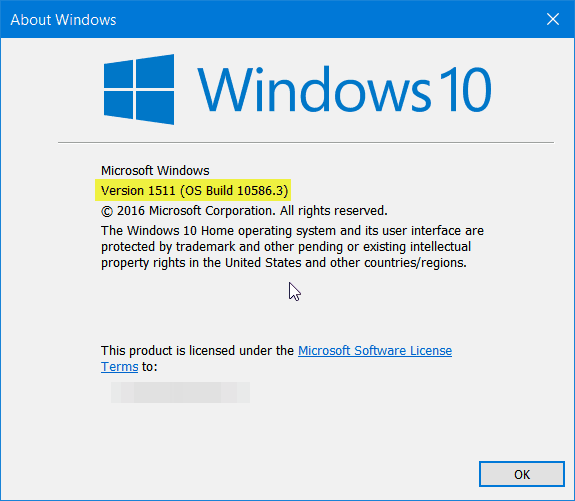 Wersja Windows 10 1511