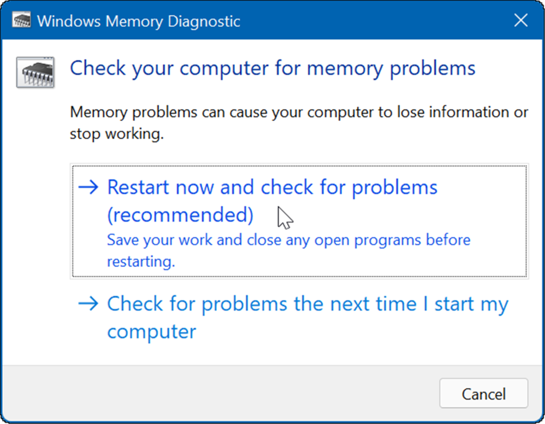 diagnostyka pamięci Windows