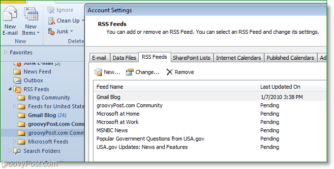 Kanały rss będą automatycznie synchronizowane między programem Outlook 2007 lub 2010 a programem Internet Explorer
