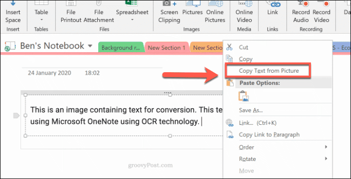 Kopiowanie tekstu z obrazów w programie Microsoft OneNote