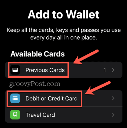 Apple Pay dodaj poprzednią kartę lub nową kartę debetową lub kredytową