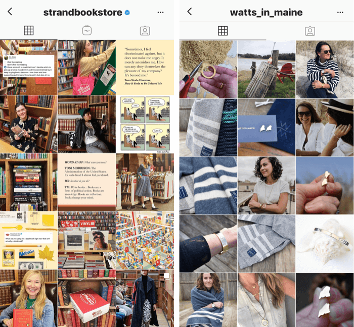 dwa profile na Instagramie z niebieskimi i żółtymi filtrami