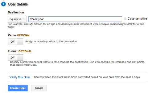 docelowy adres URL celu Google Analytics