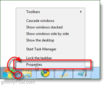 właściwości paska zadań z Windows 7