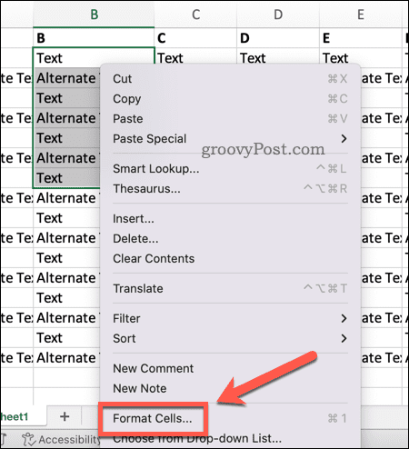 Otwórz formatowanie komórek w programie Excel