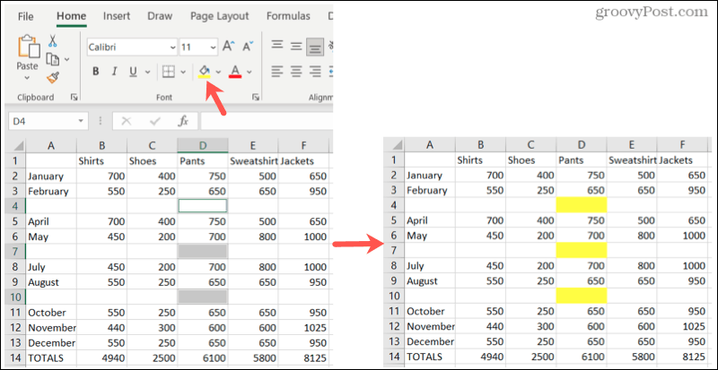 Zaznacz puste miejsca w Excelu