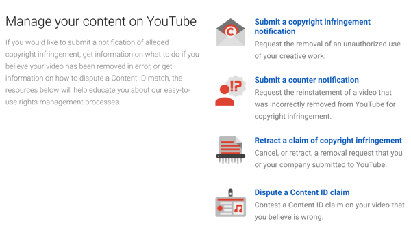 YouTube ma procedury usuwania treści, których możesz przestrzegać, jeśli ktoś naruszy Twoje prawa autorskie.