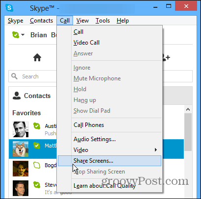 Udostępniaj ekrany na Skype