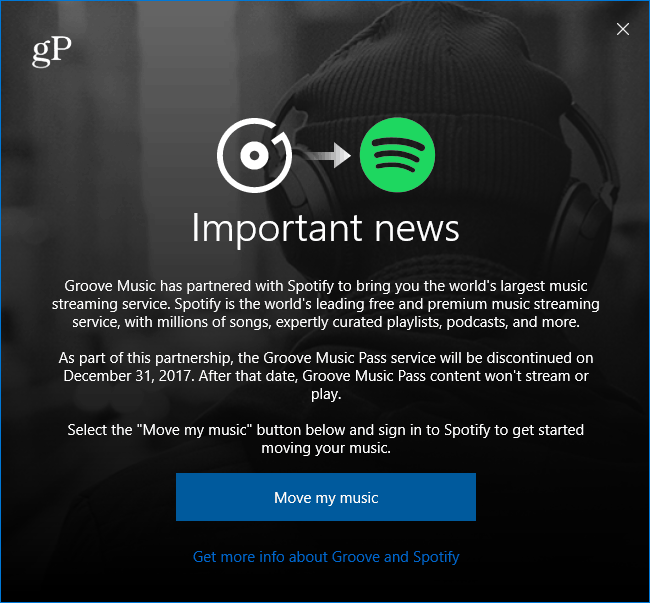 Microsoft Groove Music Przeprowadzka do Spotify Wiadomość