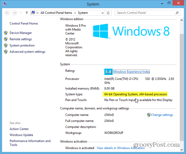 Typ systemu Windows 8