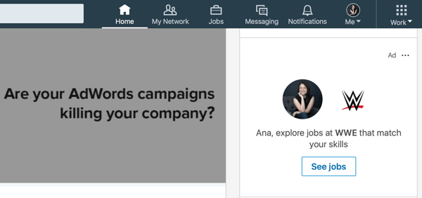 Przykład kierowanej reklamy dynamicznej LinkedIn.