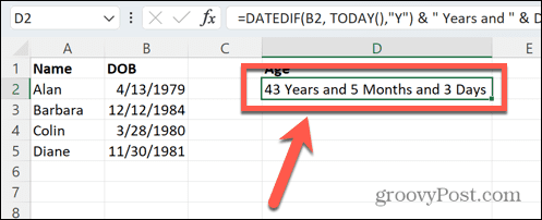 Excel wiek w latach, miesiącach i dniach