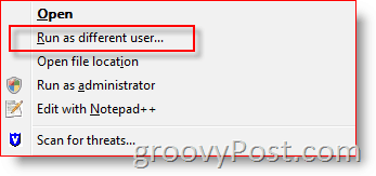 Dodaj opcję Uruchom jako inny użytkownik do menu kontekstowego Eksploratora Windows dla systemów Vista i Server 2008:: groovyPost.com