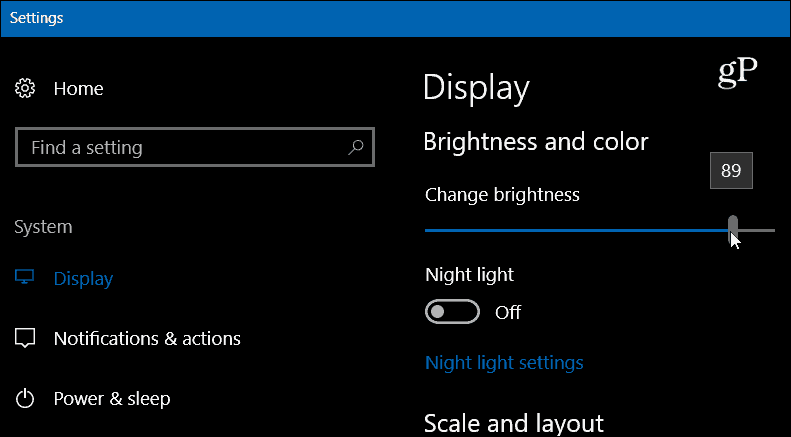 Ustawienia systemu Windows 10 Jasność wyświetlacza