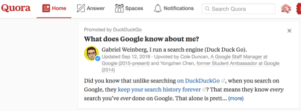 Skorzystaj z promowanych odpowiedzi, aby uzyskać lepszą widoczność w Quora.