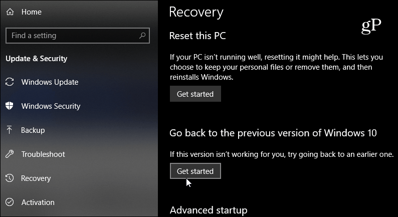 wróć do poprzedniej wersji systemu Windows 10