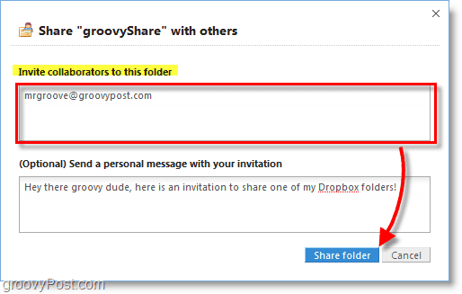 Zrzut ekranu Dropbox - zaproś osoby do korzystania z Twojego folderu udostępniania