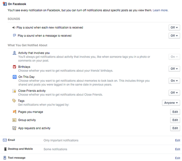 skonfiguruj ogólne ustawienia powiadomień dla profili na Facebooku