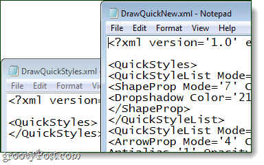 otwórz zarówno stare, jak i nowe pliki XML w Notatniku