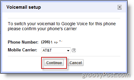 Zrzut ekranu - Włącz Google Voice dla numeru innego niż Google