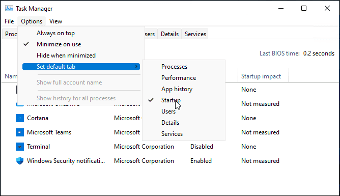 Zmień stronę startową Menedżera zadań w systemie Windows 11