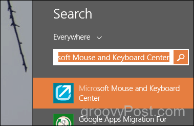 wyszukaj i uruchom centrum myszy i klawiatury Microsoft