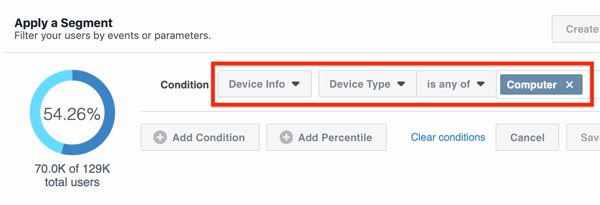 jak zastosować segment do danych Facebook Analytics