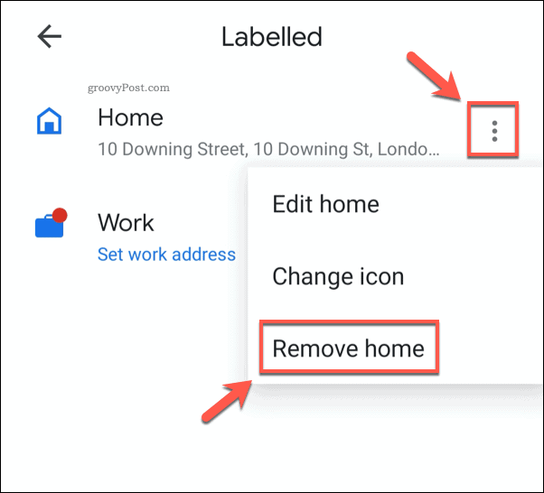 Usuwanie zapisanego adresu domowego w Mapach Google na komórki